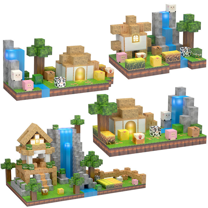 Source manufacturer 138PC lighting magnetic building block set children's farm zoo variety assembly magnetic toys