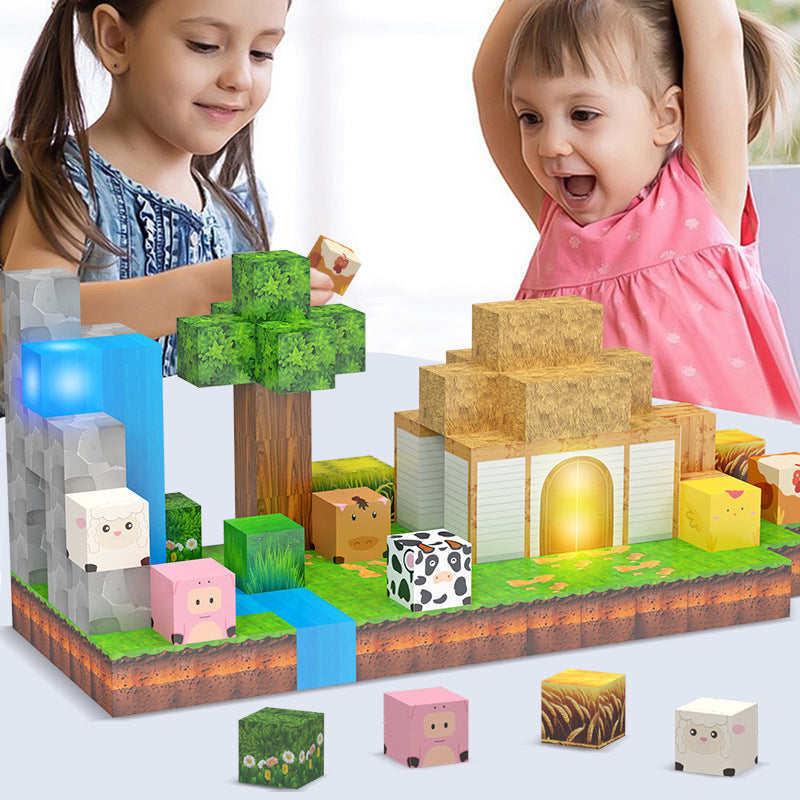 Source manufacturer 138PC lighting magnetic building block set children's farm zoo variety assembly magnetic toys