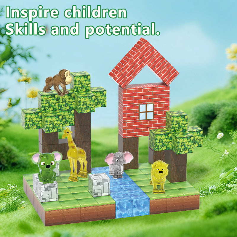 My Magnetic Cubes World 3d Dimensional Building Magnetic Toys Building Forest Animal Building Blocks Small Gifts for Kids