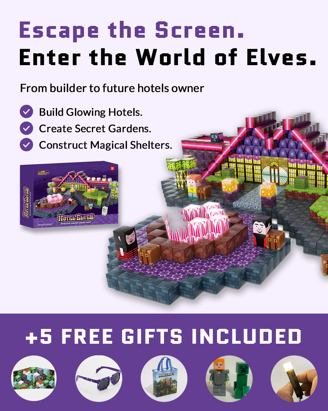 188-Piece LED Magnetic Building Blocks – Hotel Elves Edition
