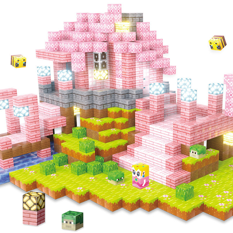 amazon 132pc light magnetic building block cherry blossom plant pink set magnetic cube girl assembling toy