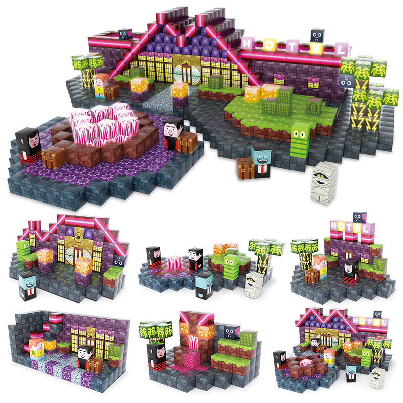 Cross border 188p light magnetic building block set boy game periphery variety building block building model magnetic block