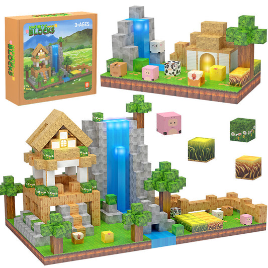 Source manufacturer 138PC lighting magnetic building block set children's farm zoo variety assembly magnetic toys