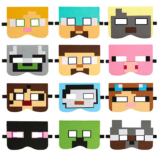 minecraft, minecraft, pixel mask, birthday party, creeper, mask, blindfold