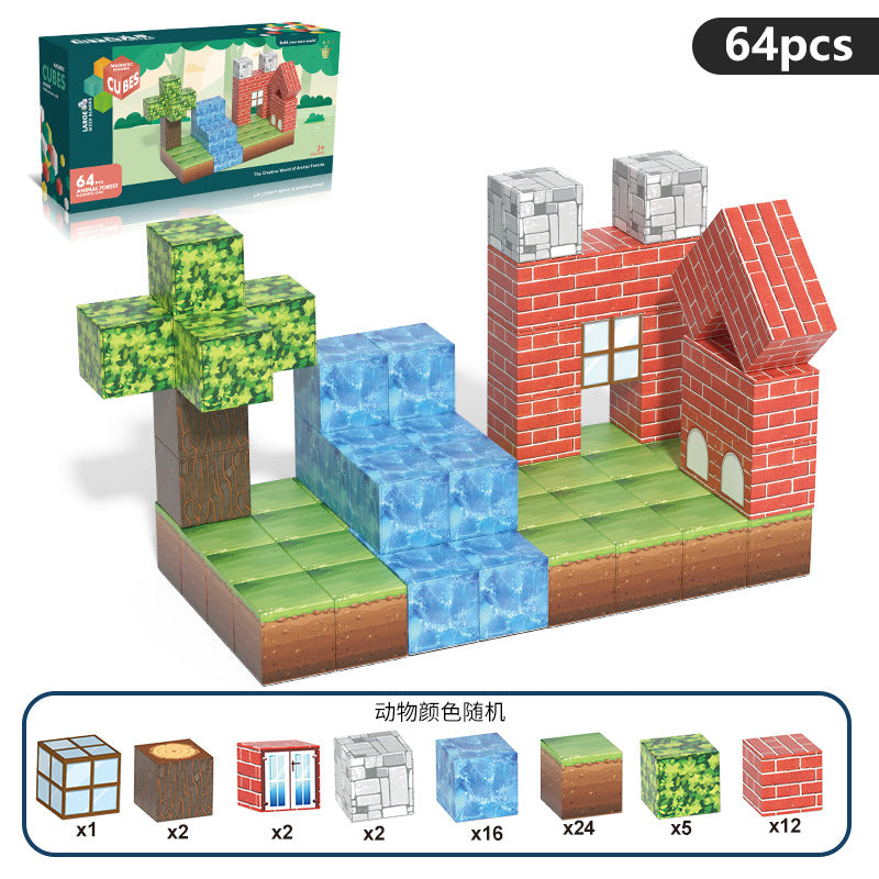 My Magnetic Cubes World 3d Dimensional Building Magnetic Toys Building Forest Animal Building Blocks Small Gifts for Kids