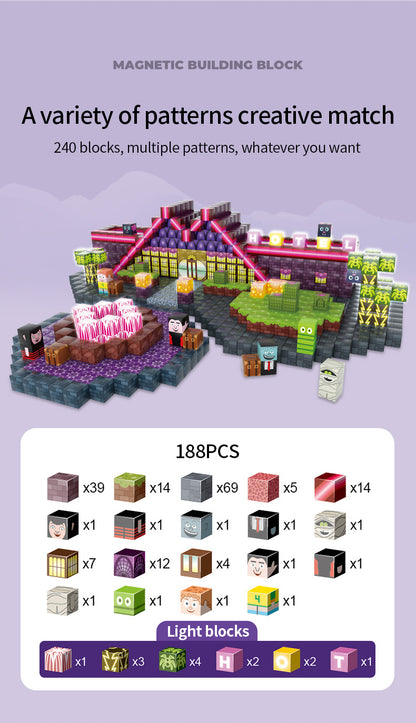 188PC Hotel Elves Builder’s Edition LED Magnetic Building Block Game Set for Kids