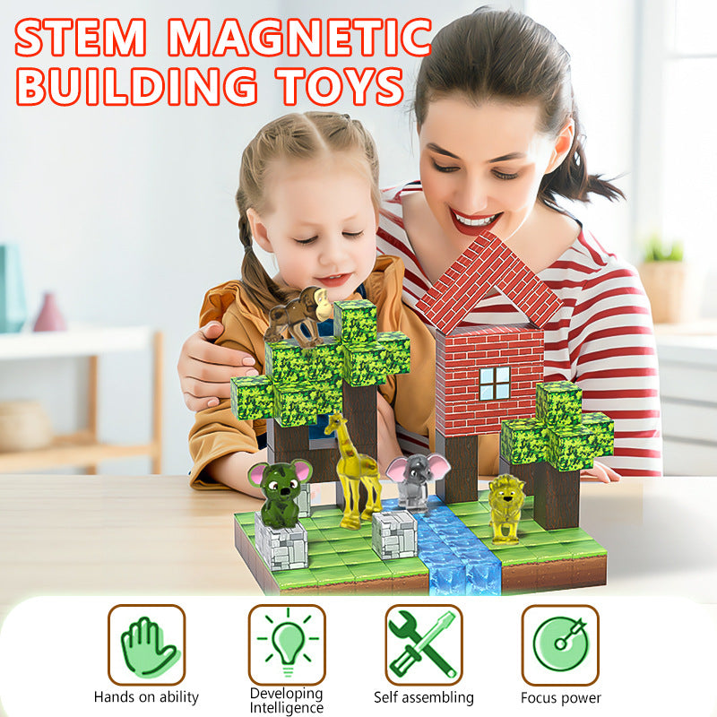 My Magnetic Cubes World 3d Dimensional Building Magnetic Toys Building Forest Animal Building Blocks Small Gifts for Kids