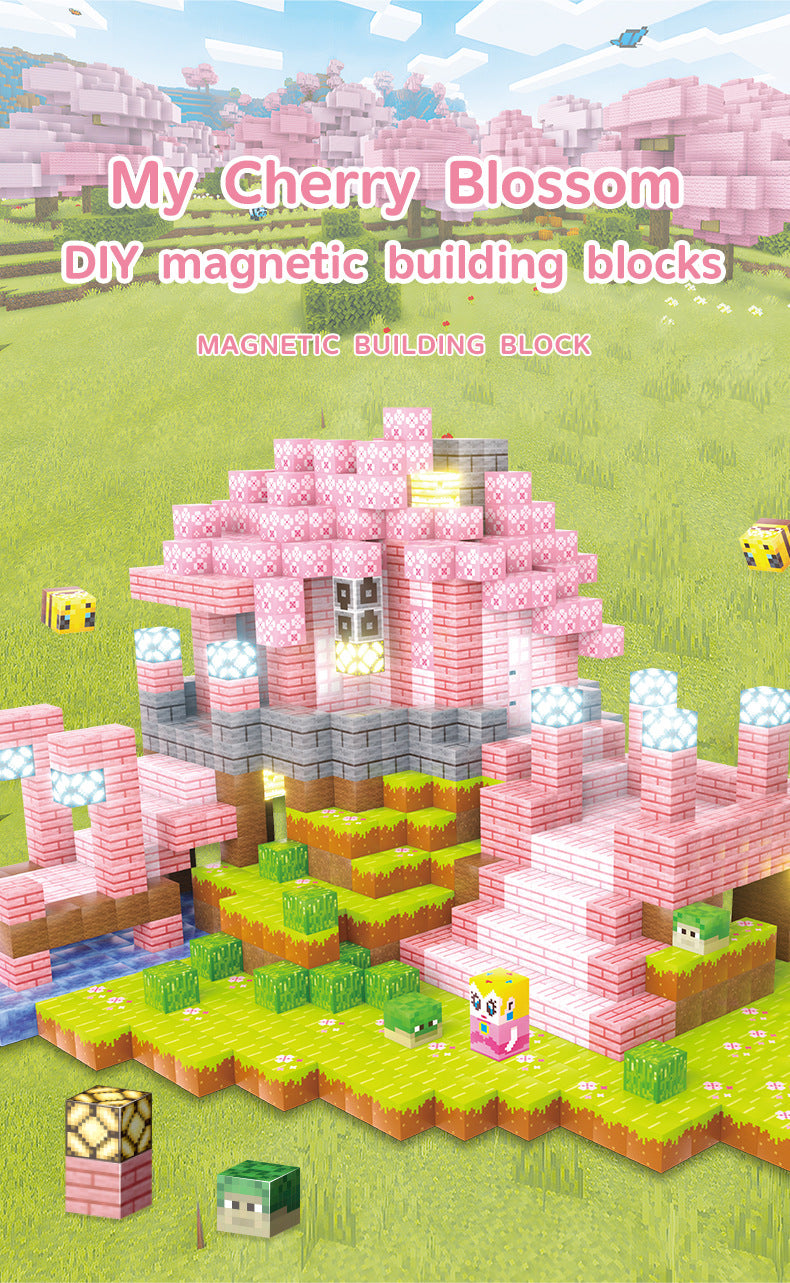 132PC Cherry Blossom-Themed LED Magnetic Building Block Set for Girls