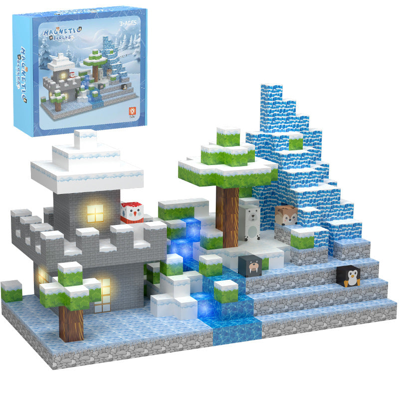 Source manufacturer 138PC light magnetic building block set ice and snow magnetic block building girl assembling toy