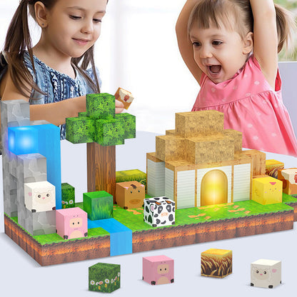 Source manufacturer 138PC lighting magnetic building block set children's farm zoo variety assembly magnetic toys