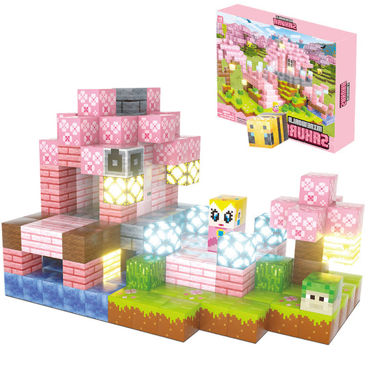 132PC Cherry Blossom-Themed LED Magnetic Building Block Set for Girls