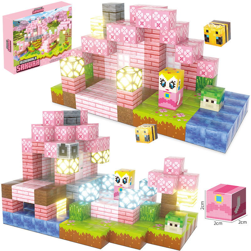 amazon 132pc light magnetic building block cherry blossom plant pink set magnetic cube girl assembling toy