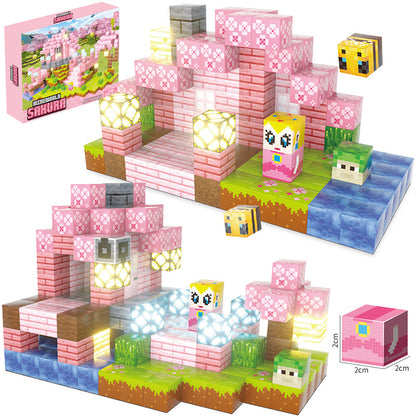 amazon 132pc light magnetic building block cherry blossom plant pink set magnetic cube girl assembling toy
