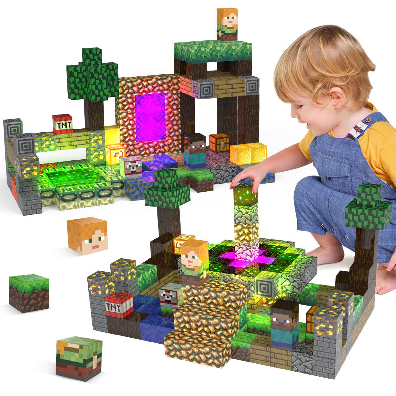 Cross-border hot sale 180PC lighting magnetic building block portal theme set variety magnetic cube educational toys