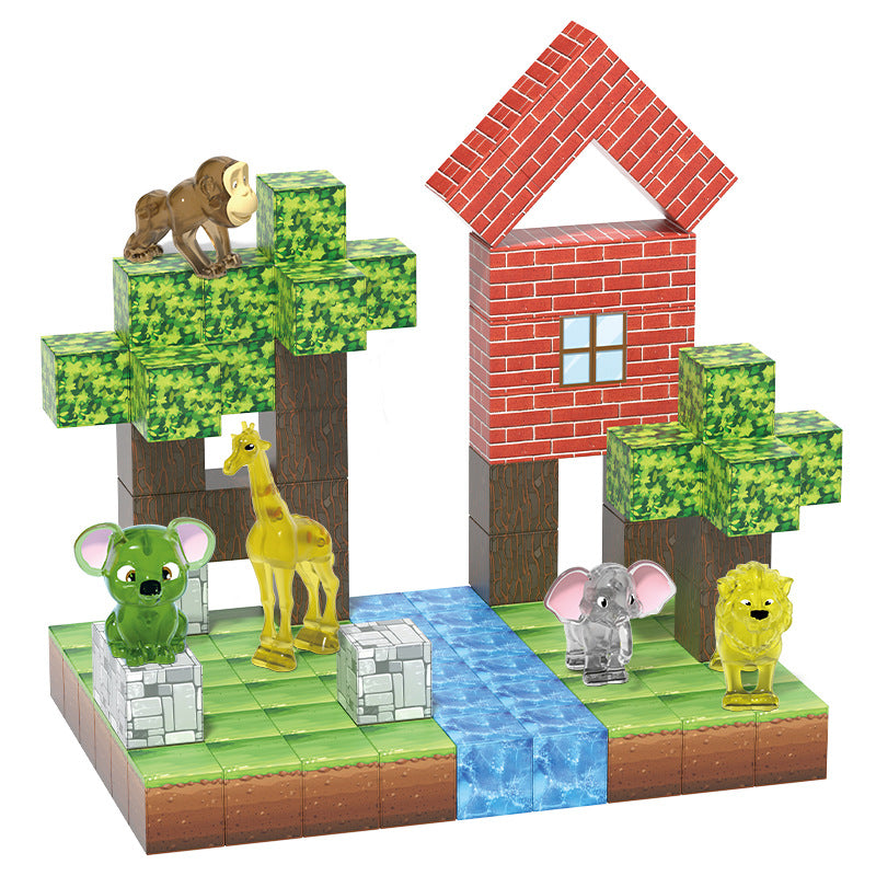 My Magnetic Cubes World 3d Dimensional Building Magnetic Toys Building Forest Animal Building Blocks Small Gifts for Kids