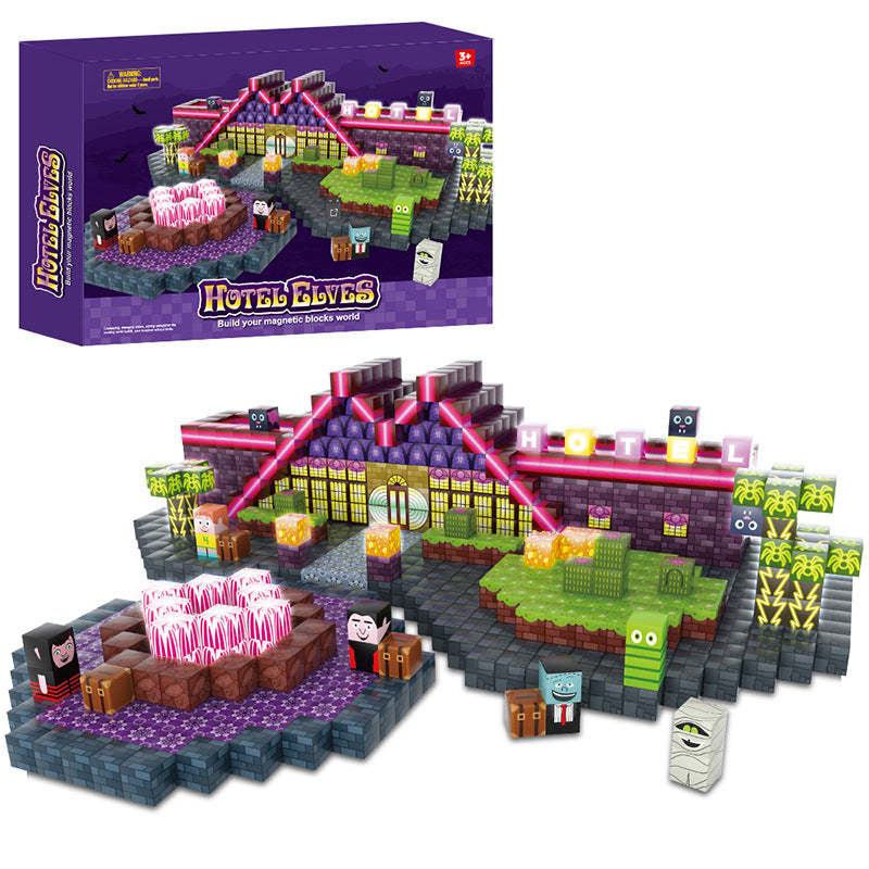 Cross border 188p light magnetic building block set boy game periphery variety building block building model magnetic block