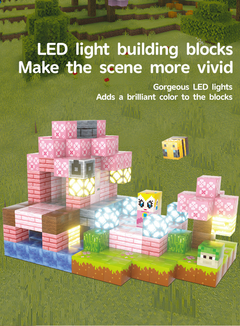 132PC Cherry Blossom-Themed LED Magnetic Building Block Set for Girls