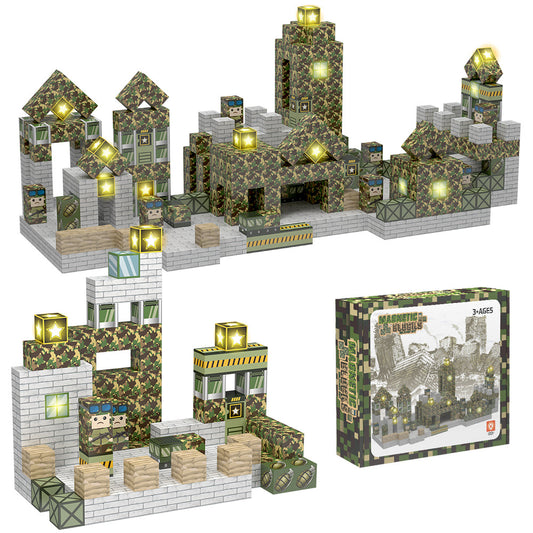 Cross-border 132PC Lighting Magnetic Building Blocks Set Boy Military Building Blocks Building Model Educational Assembling Toys