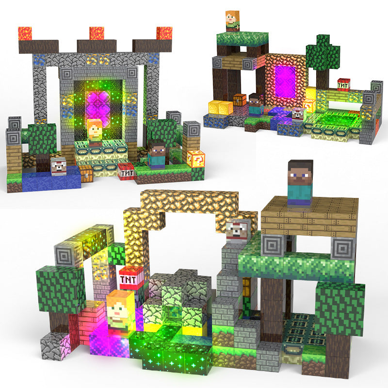 Cross-border hot sale 180PC lighting magnetic building block portal theme set variety magnetic cube educational toys